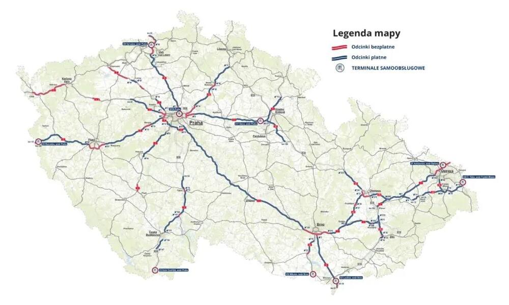 Opłaty drogowe Czechy - mapa